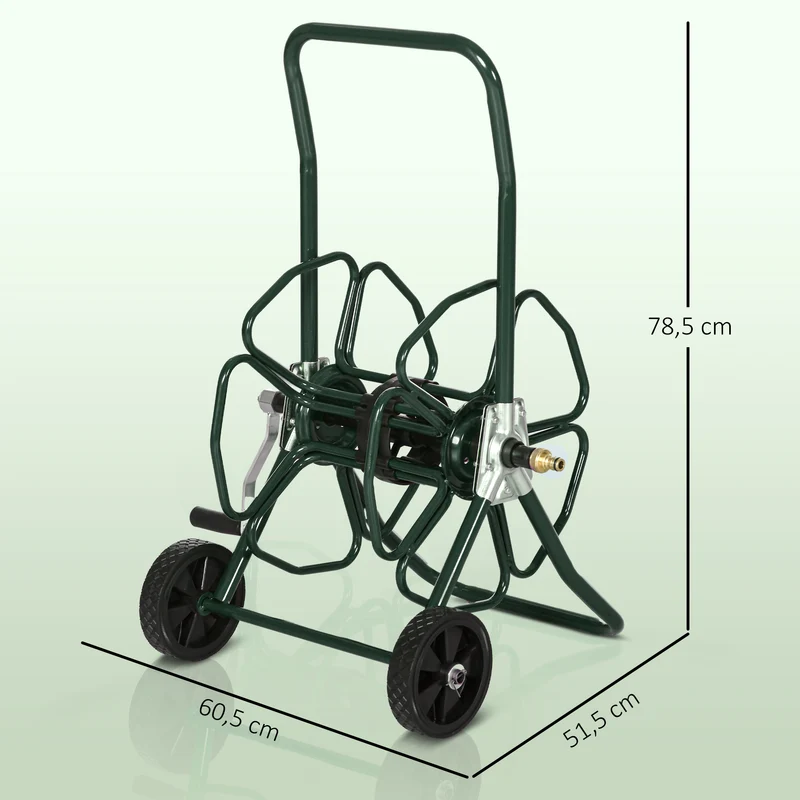 Dévidoir de tuyau chariot sur roues 51,5 x 60,5 x 78,5 cm poignée antidérapante roues solides contemporain en métal vert 21_0005473