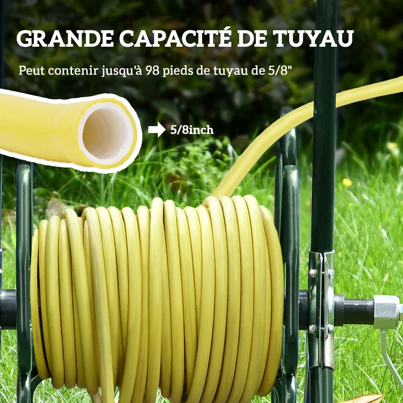 Dévidoir de tuyau chariot sur roues 51,5 x 60,5 x 78,5 cm poignée antidérapante roues solides contemporain en métal vert 21_0005473
