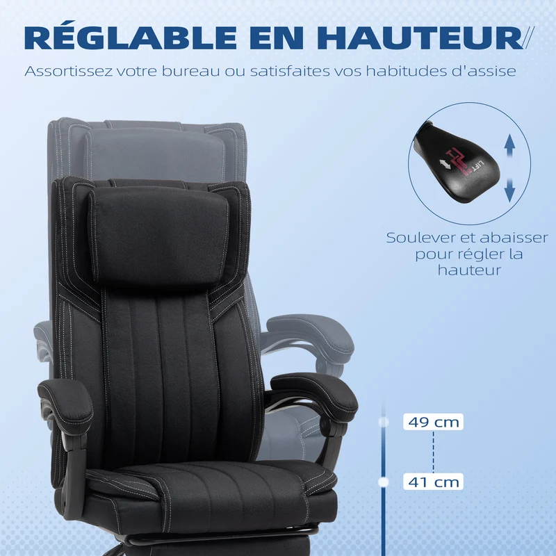 Chaise de bureau pivotante inclinable 65 x 61 x 113 cm ergonomique réglable moderne confort rembourré en polyester noir 21_0006233