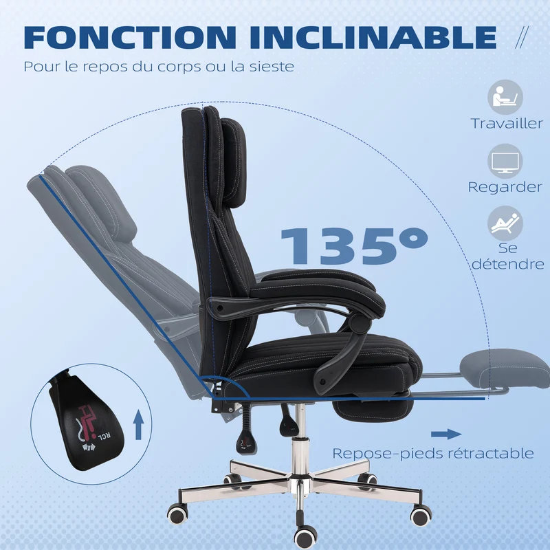 Chaise de bureau pivotante inclinable 65 x 61 x 113 cm ergonomique réglable moderne confort rembourré en polyester noir 21_0006233