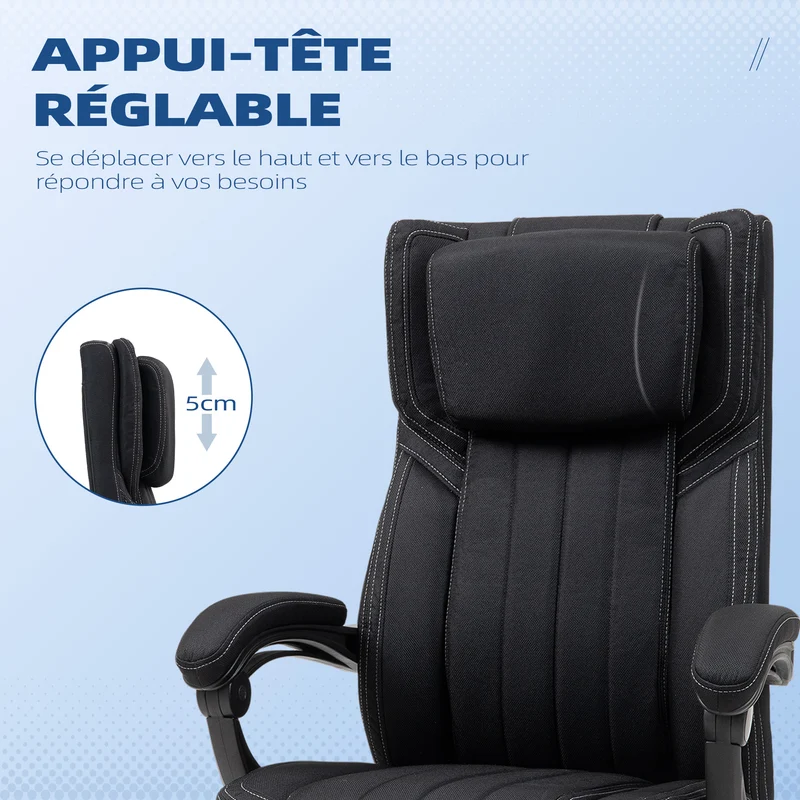 Chaise de bureau pivotante inclinable 65 x 61 x 113 cm ergonomique réglable moderne confort rembourré en polyester noir 21_0006233