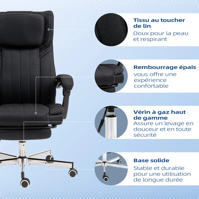 Chaise de bureau pivotante inclinable 65 x 61 x 113 cm ergonomique réglable moderne confort rembourré en polyester noir 21_0006233
