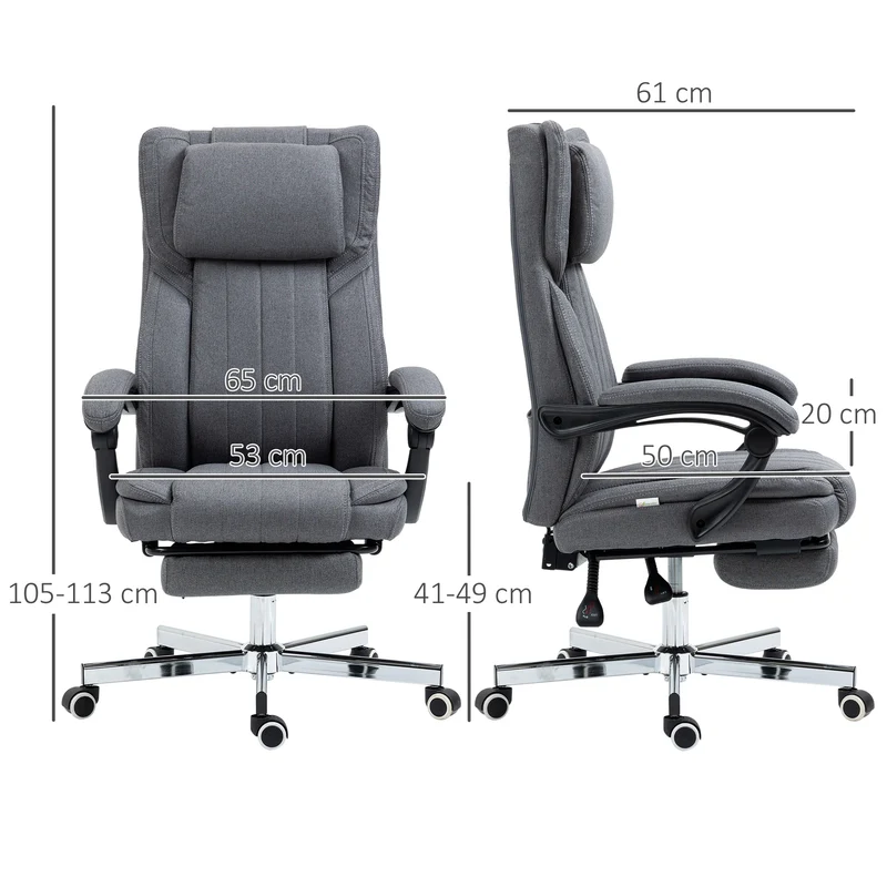 Chaise de bureau pivotante inclinable 65 x 61 x 105-113 cm assise réglable moderne avec roulettes en polyester gris foncé 21_0006234