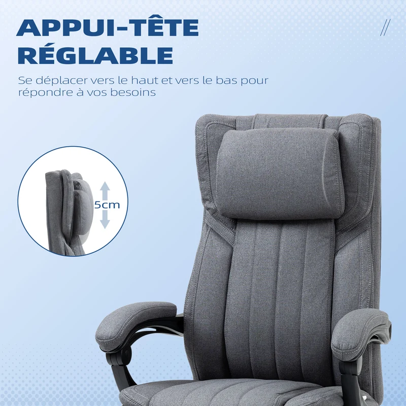Chaise de bureau pivotante inclinable 65 x 61 x 105-113 cm assise réglable moderne avec roulettes en polyester gris foncé 21_0006234