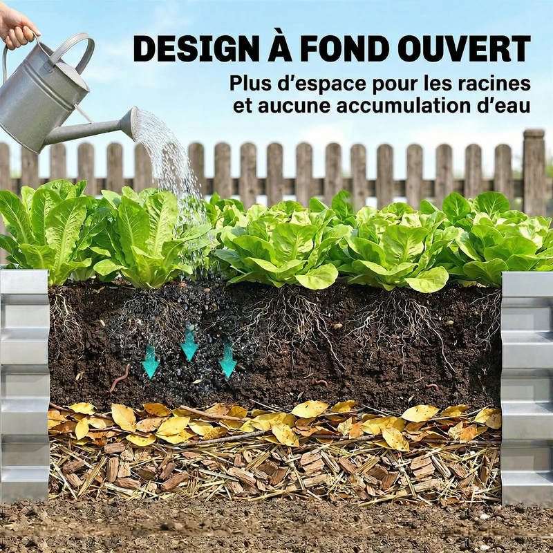 Carré potager rectangulaire jardin 120 x 60 x 30,5 cm robuste isolant chaleur industriel haut en acier galvanisé argent 21_0004042