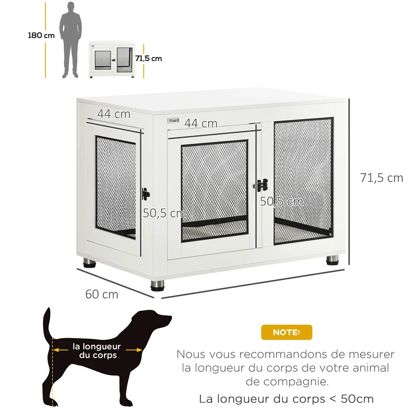 Cage pour chien sur pied 94 x 60 x 71.5 cm coussin amovible porte verrouillable table d'appoint moderne en acier noir 21_0007294