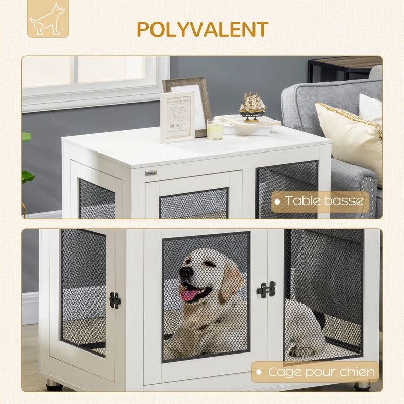 Cage pour chien sur pied 94 x 60 x 71.5 cm coussin amovible porte verrouillable table d'appoint moderne en acier noir 21_0007294