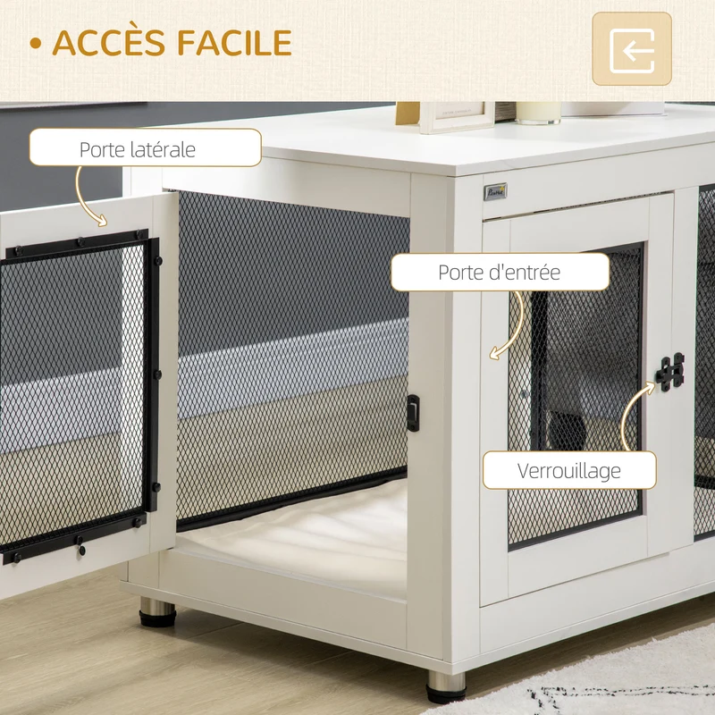 Cage pour chien sur pied 94 x 60 x 71.5 cm coussin amovible porte verrouillable table d'appoint moderne en acier noir 21_0007294