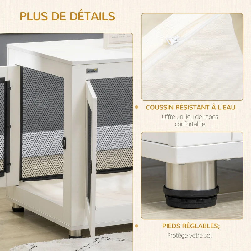 Cage pour chien sur pied 94 x 60 x 71.5 cm coussin amovible porte verrouillable table d'appoint moderne en acier noir 21_0007294