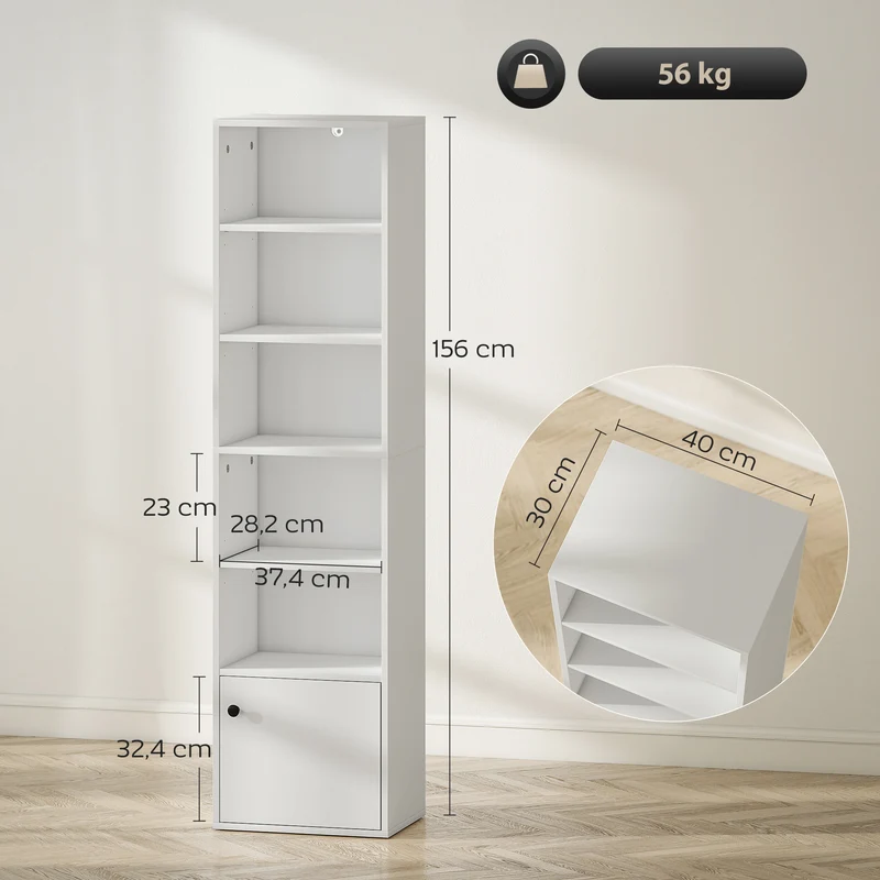 Bibliothèque rangement étroite 40 x 30 x 156 cm étagères réglables placard gain de place moderne épuré en MDF blanc 21_0002559