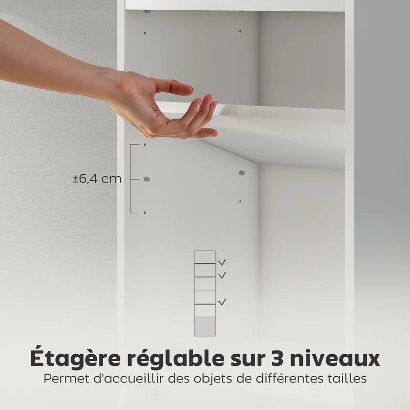 Bibliothèque rangement étroite 40 x 30 x 156 cm étagères réglables placard gain de place moderne épuré en MDF blanc 21_0002559