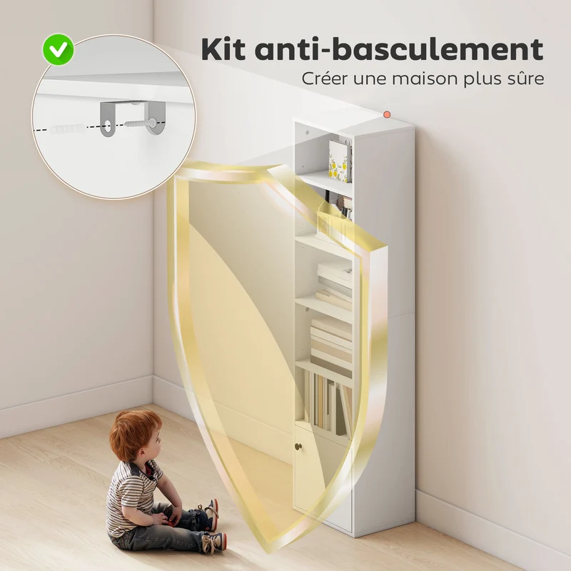 Bibliothèque rangement étroite 40 x 30 x 156 cm étagères réglables placard gain de place moderne épuré en MDF blanc 21_0002559