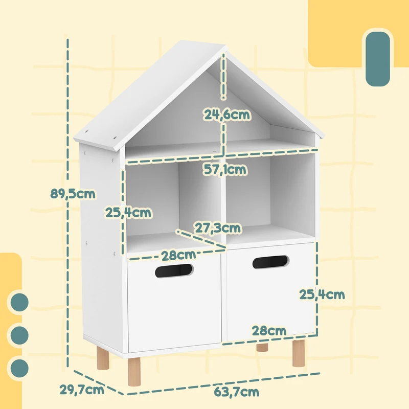 Bibliothèque enfant forme maison 63,7 x 29,7 x 89,5 cm rangement optimisé tiroir style scandinave chambre en MDF blanc 21_0000163