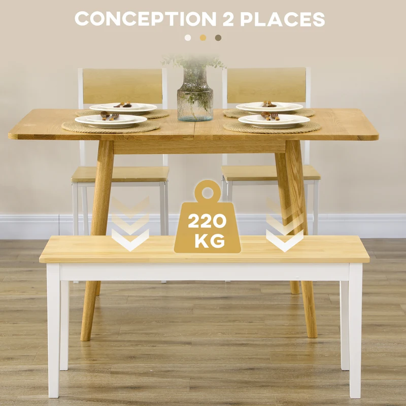 Banc 2 places entrée salon 102 x 36 x 45 cm assise patins antidérapants style épuré contemporain finitions en bois blanc 21_0002661