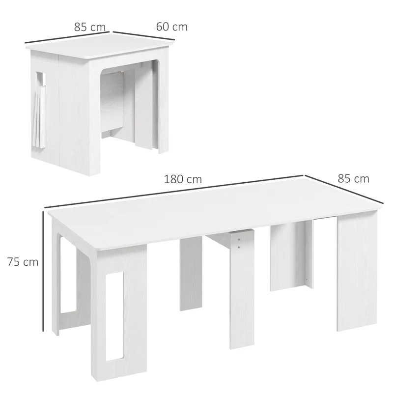 Table pliante extensible 180 x 85 x 75 cm 6 personnes pour petits espaces style moderne en panneau de particules blanc 21_0002283