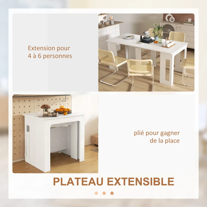 Table pliante extensible 180 x 85 x 75 cm 6 personnes pour petits espaces style moderne en panneau de particules blanc 21_0002283