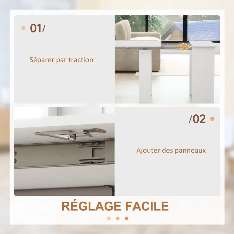 Table pliante extensible 180 x 85 x 75 cm 6 personnes pour petits espaces style moderne en panneau de particules blanc 21_0002283