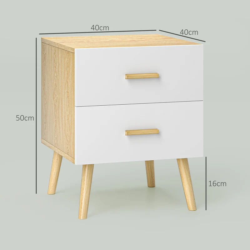 Table de chevet compacte 40 x 40 x 50 cm rangement 2 tiroirs grand plateau pratique style moderne épuré en MDF chêne 21_0001625