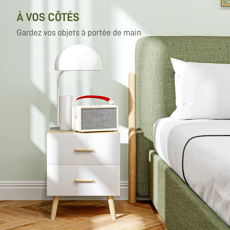 Table de chevet compacte 40 x 40 x 50 cm rangement 2 tiroirs grand plateau pratique style moderne épuré en MDF chêne 21_0001625