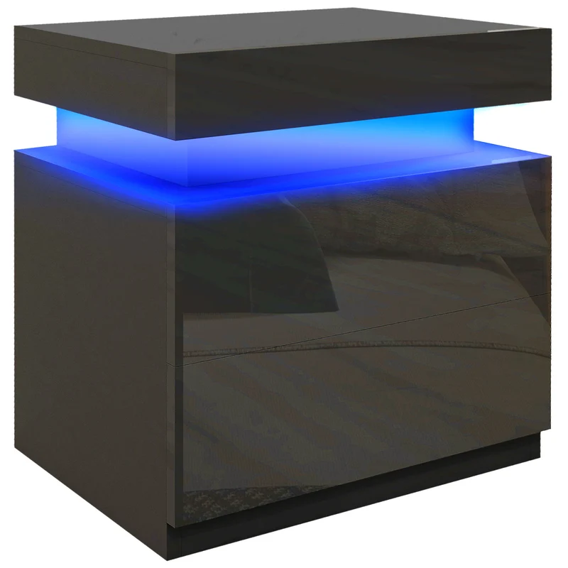 Table de chevet 45 x 35 x 52 cm éclairage led rvb ultra réglable 2 tiroirs design moderne en panneau de particules noir 21_0001560