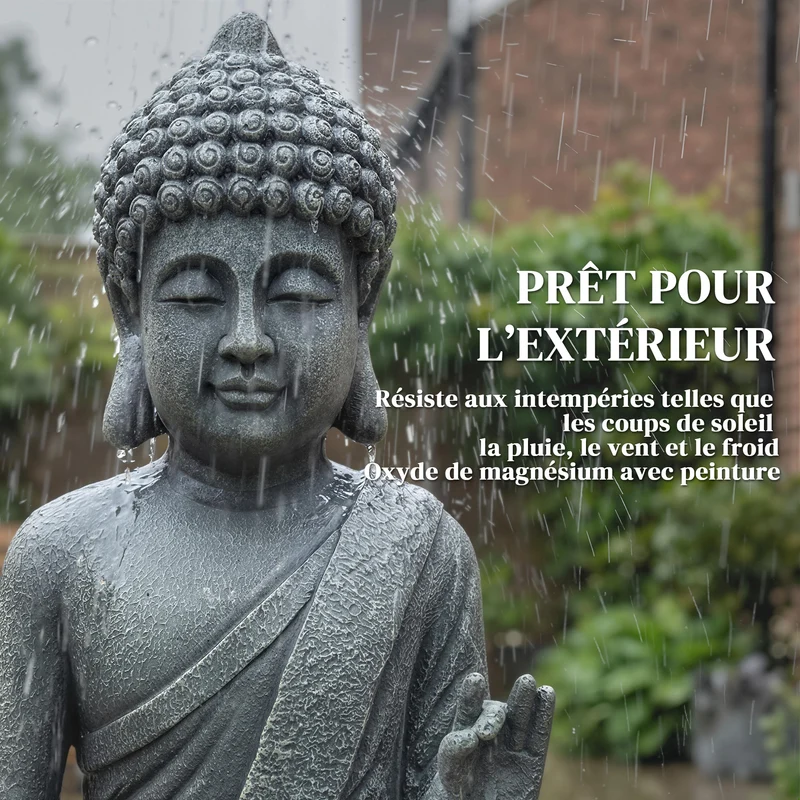 Statue de jardin bouddha assis 32 x 23 x 51 cm apaisante résistante aux intempéries zen en oxyde de magnésium gris foncé 21_0005697