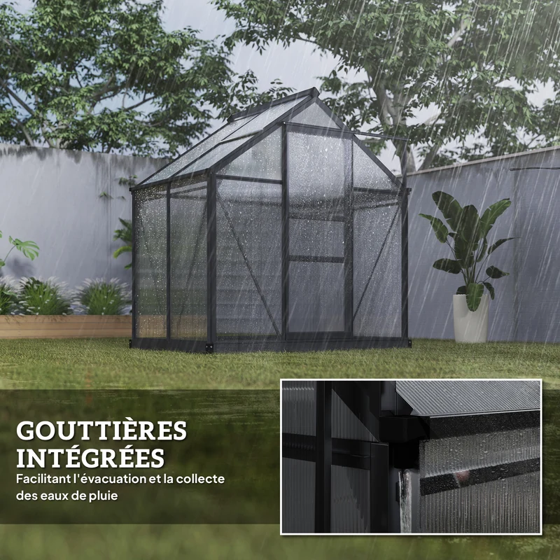 Serre de jardin 190 x 132 x 201 cm isolation résistante aux ultraviolets design moderne fondation en polycarbonate gris 21_0004050