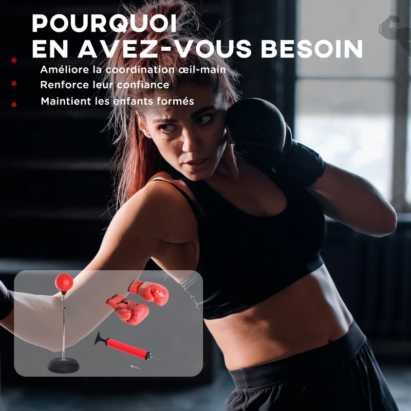 Sac de frappe sur pied entraînement boxe 43 x 43 x 126-144 cm réglable stable moderne en revêtement synthétique rouge 21_0006761