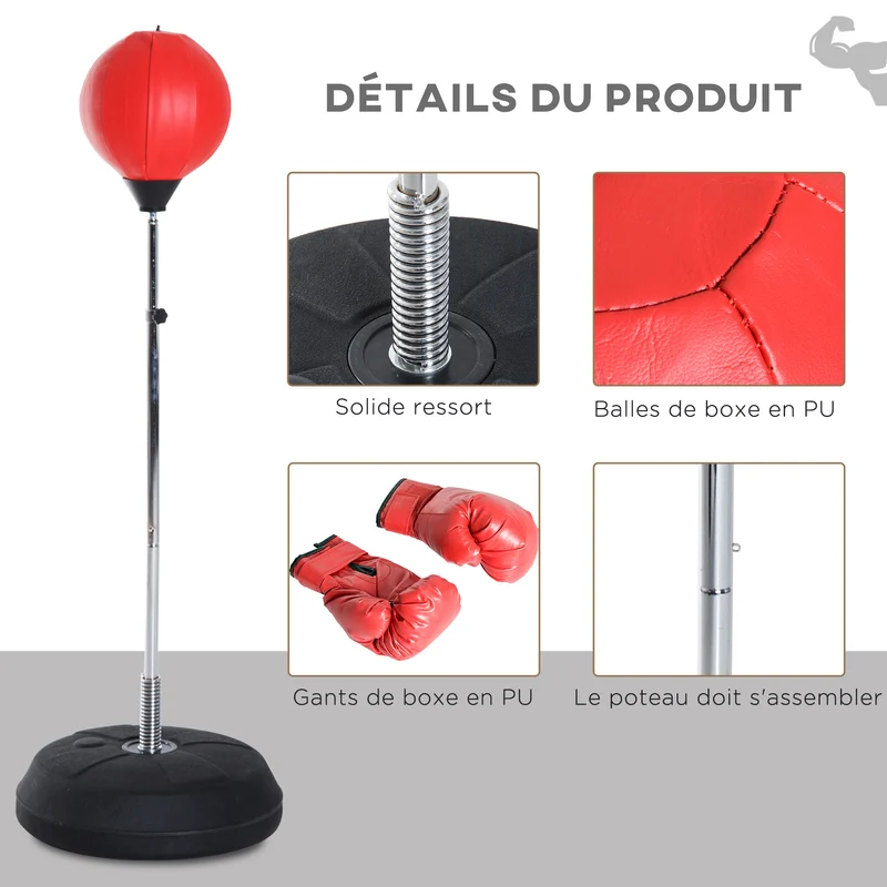 Sac de frappe sur pied entraînement boxe 43 x 43 x 126-144 cm réglable stable moderne en revêtement synthétique rouge 21_0006761