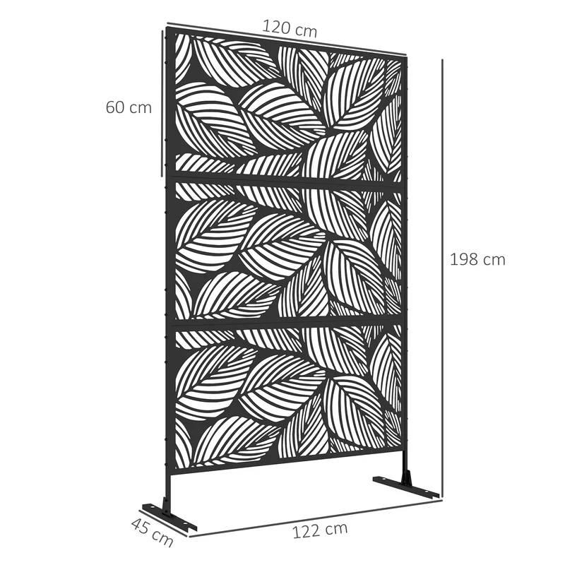 Panneau brise vue extérieur motif végétal 122 x 45 x 198 cm délimite et protège l'intimité style moderne en acier noir 21_0003981