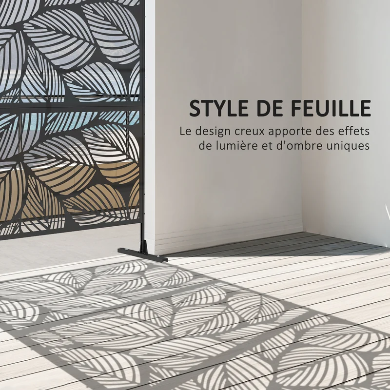 Panneau brise vue extérieur motif végétal 122 x 45 x 198 cm délimite et protège l'intimité style moderne en acier noir 21_0003981