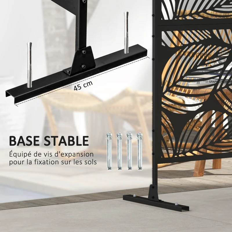Panneau brise vue extérieur motif végétal 122 x 45 x 198 cm délimite et protège l'intimité style moderne en acier noir 21_0003981