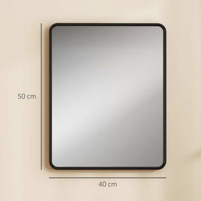 Miroir mural rectangulaire 50 x 40 x 3 cm usage vertical ou horizontal gain de place moderne contemporain en métal noir 21_0003711