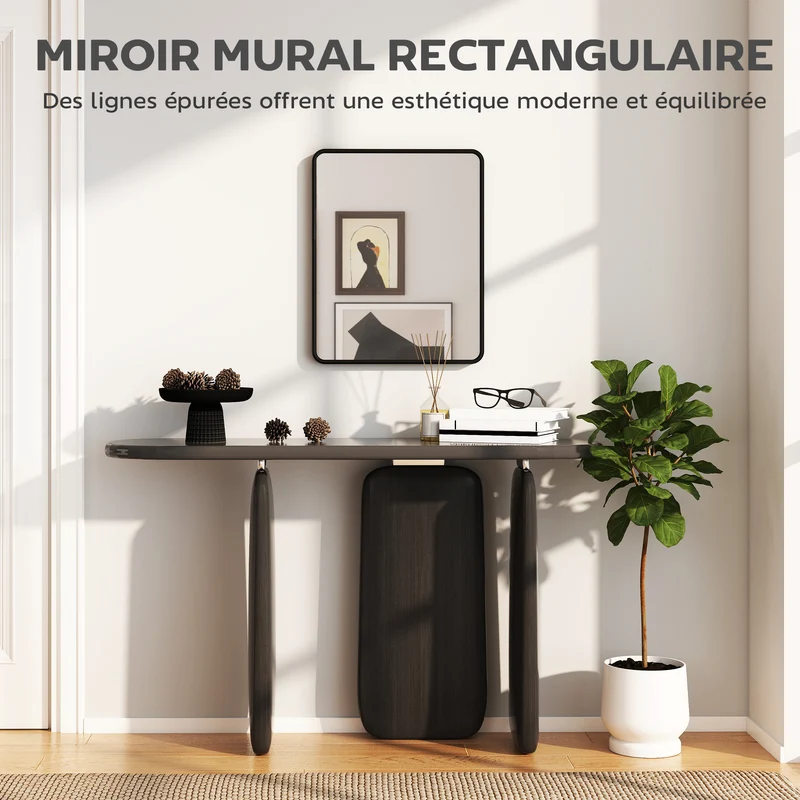 Miroir mural rectangulaire 50 x 40 x 3 cm usage vertical ou horizontal gain de place moderne contemporain en métal noir 21_0003711