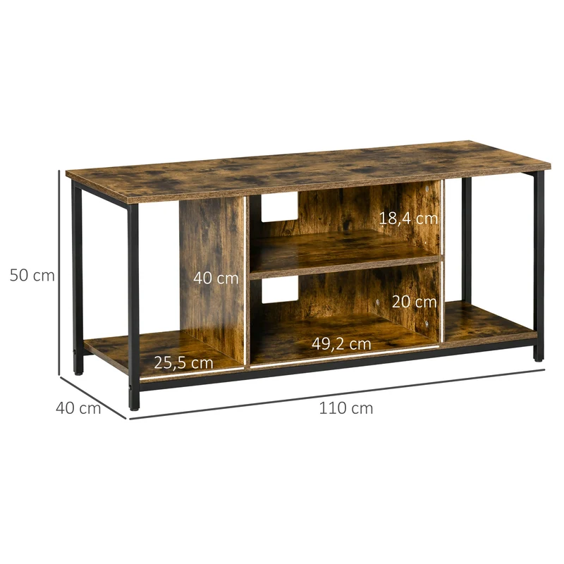 Meuble tv bas salon 110 x 40 x 50 cm rangements modulables étagères réglables style industriel en bois brun rustique 21_0003041