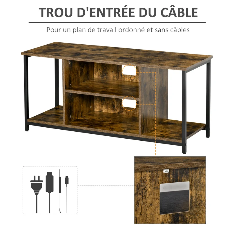 Meuble tv bas salon 110 x 40 x 50 cm rangements modulables étagères réglables style industriel en bois brun rustique 21_0003041