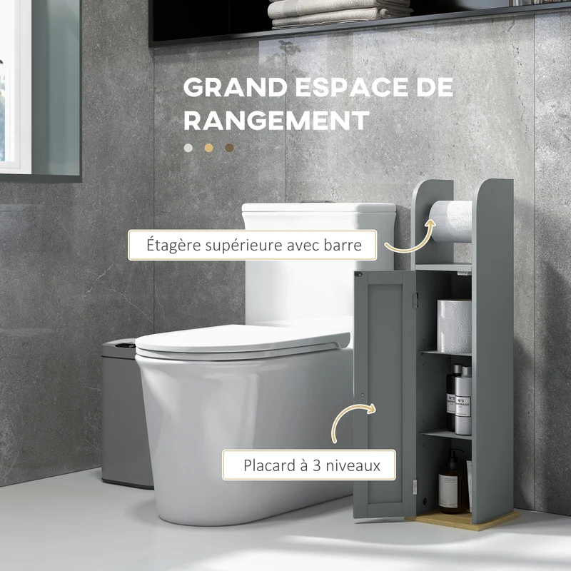 Meuble porte-papier colonne 20 x 20 x 80 cm gain de place placard étagères réglables style épuré contemporain en MDF gris 21_0001958