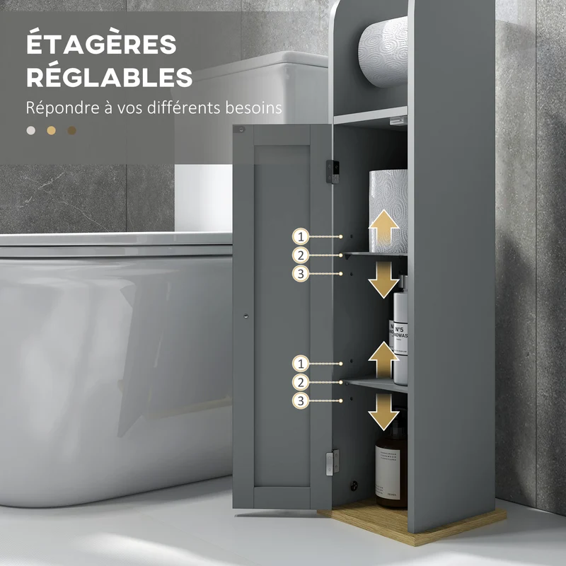 Meuble porte-papier colonne 20 x 20 x 80 cm gain de place placard étagères réglables style épuré contemporain en MDF gris 21_0001958