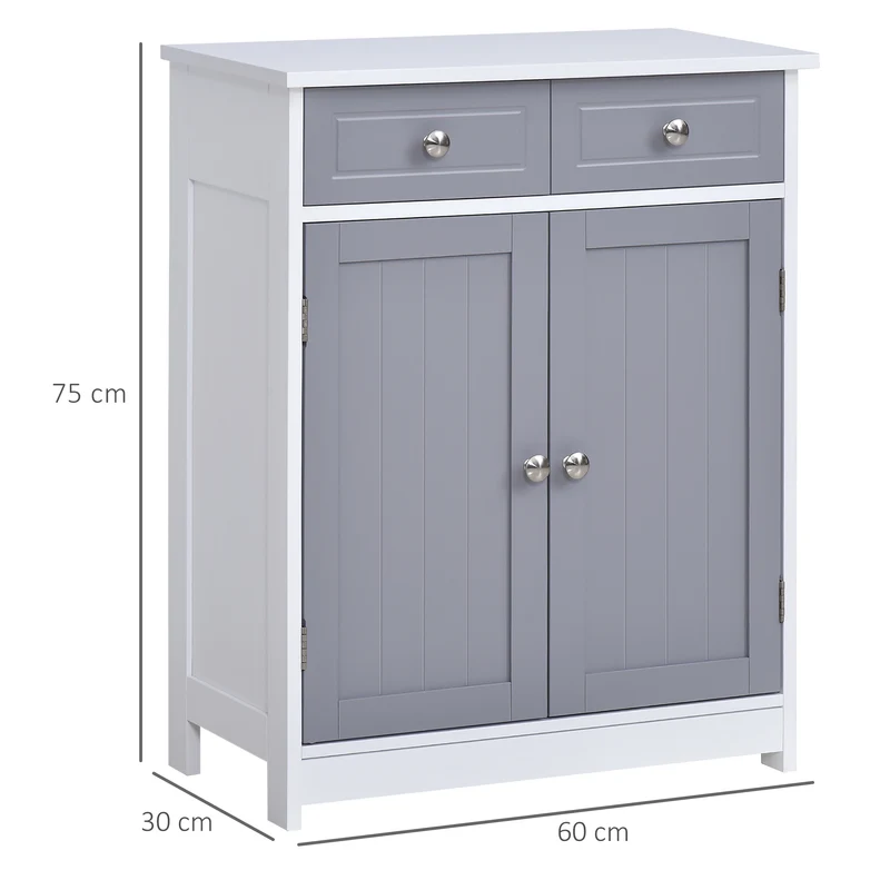 Meuble de salle de bain rangement 60 x 30 x 75 cm 2 tiroirs et étagère réglable moderne épuré finition mate en MDF blanc 21_0001875