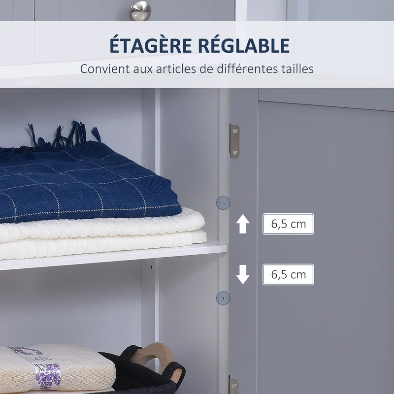 Meuble de salle de bain rangement 60 x 30 x 75 cm 2 tiroirs et étagère réglable moderne épuré finition mate en MDF blanc 21_0001875