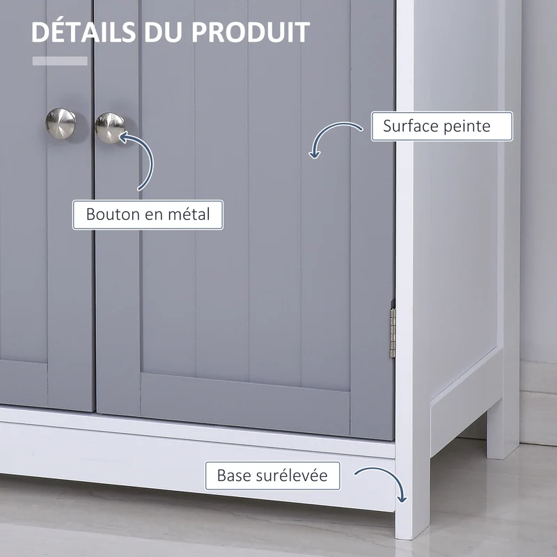 Meuble de salle de bain rangement 60 x 30 x 75 cm 2 tiroirs et étagère réglable moderne épuré finition mate en MDF blanc 21_0001875