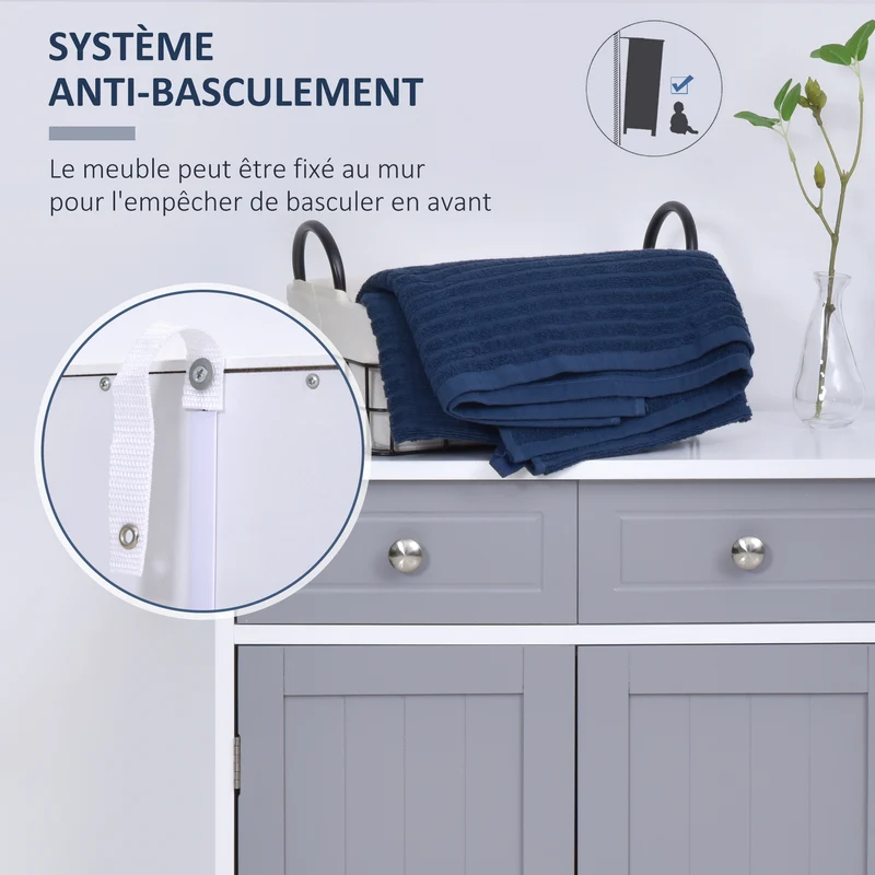 Meuble de salle de bain rangement 60 x 30 x 75 cm 2 tiroirs et étagère réglable moderne épuré finition mate en MDF blanc 21_0001875