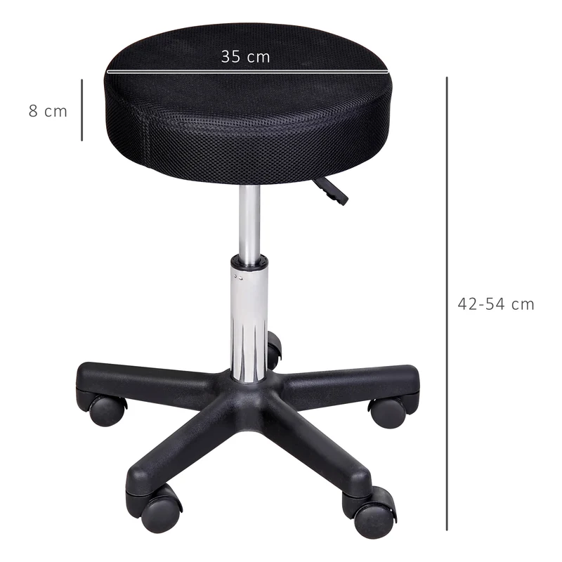 Lot de 2 tabourets de massage pour salon 48 x 48 x 54 cm hauteur réglable mobile moderne épuré en tissu en maille noir 21_0000783