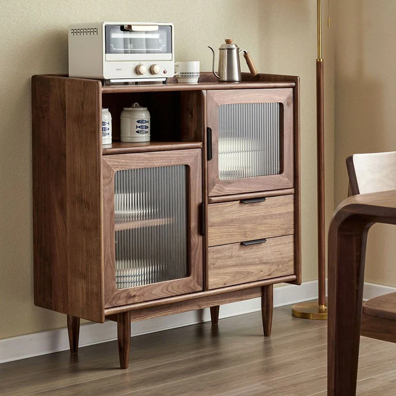 Traditional Vintage Rectangular Pine Wood Plywood Glass Large Capacity Storage Cabinet 2-Drawer For Living Room