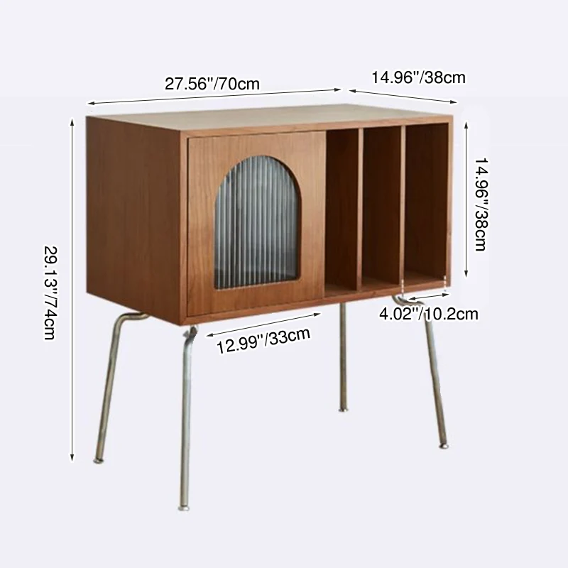 Contemporary Retro Rectangular Pine Wood Plywood Stainless Steel Glass Storage Cabinet 2/3-Tier For Living Room & Study