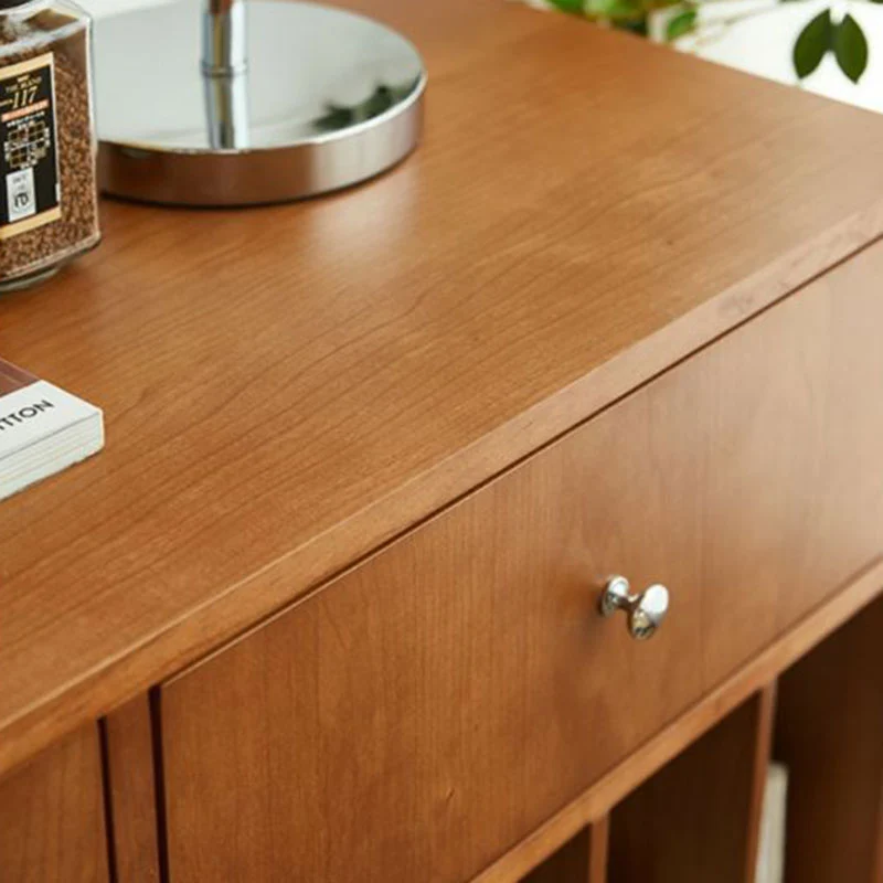 Contemporary Retro Rectangular Pine Wood Plywood Stainless Steel Glass Storage Cabinet 2/3-Tier For Living Room & Study