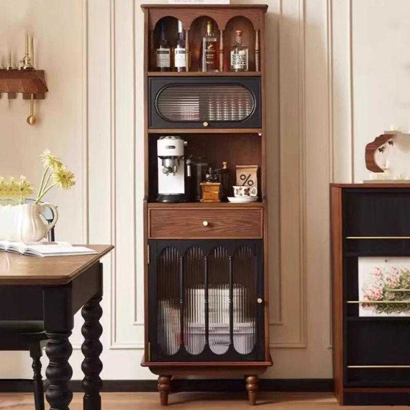 Traditional French Oak Wood Plywood Glass Rectangular Storage Cabinet 4-Tier For Living Room