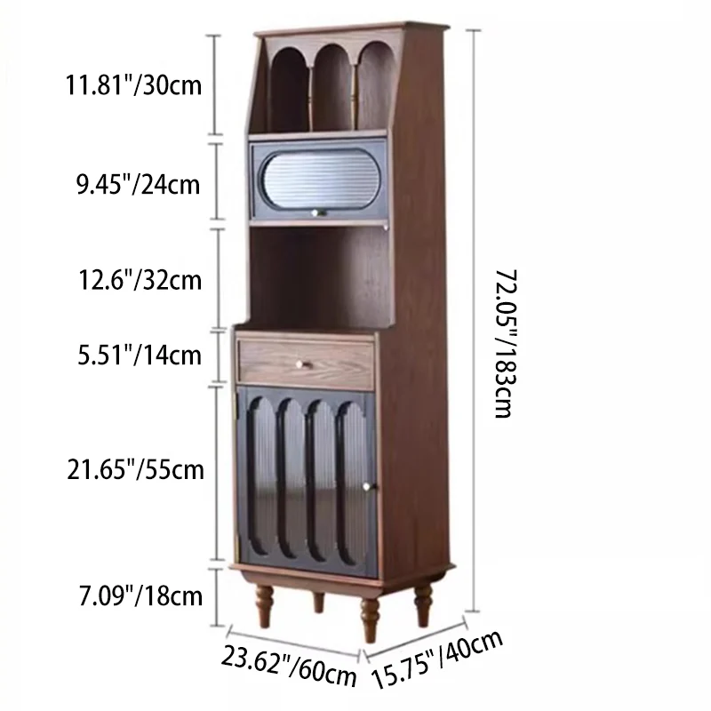 Traditional French Oak Wood Plywood Glass Rectangular Storage Cabinet 4-Tier For Living Room