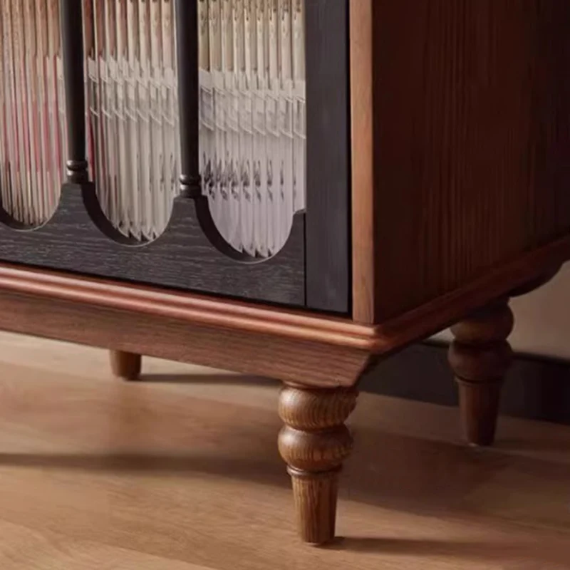 Traditional French Oak Wood Plywood Glass Rectangular Storage Cabinet 4-Tier For Living Room