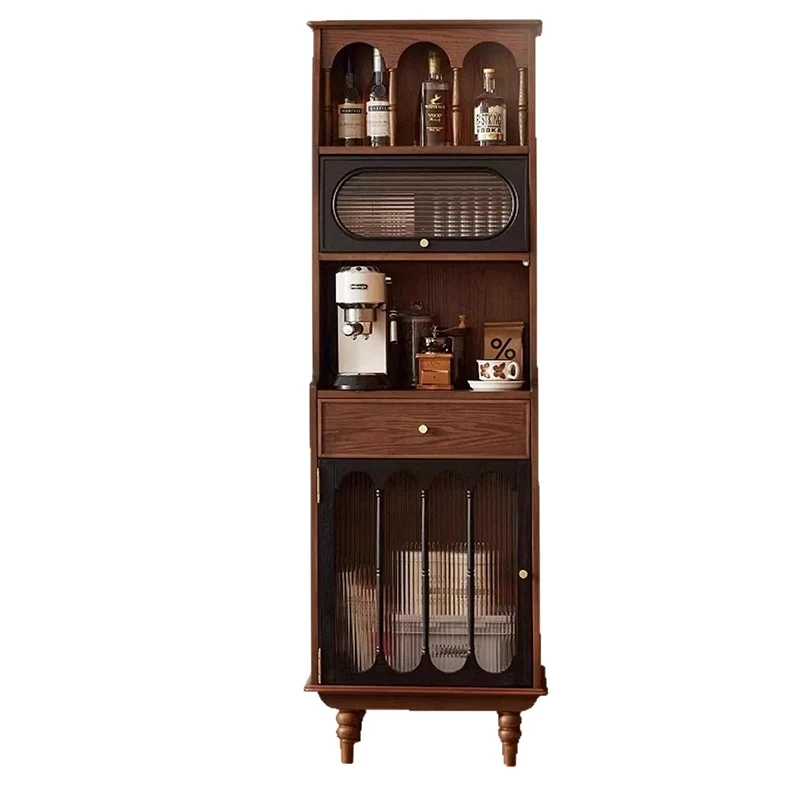 Traditional French Oak Wood Plywood Glass Rectangular Storage Cabinet 4-Tier For Living Room
