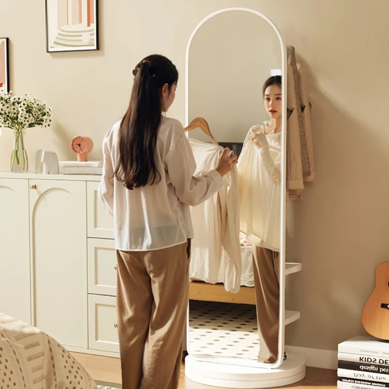 Modern Minimalist MDF Glass Arched Swivel Hall Tree 3-Tier Full-Length Mirror Storage For Bedroom & Living Room